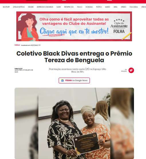 Matéria sobre a entrega do Prêmio Tereza de Benguela